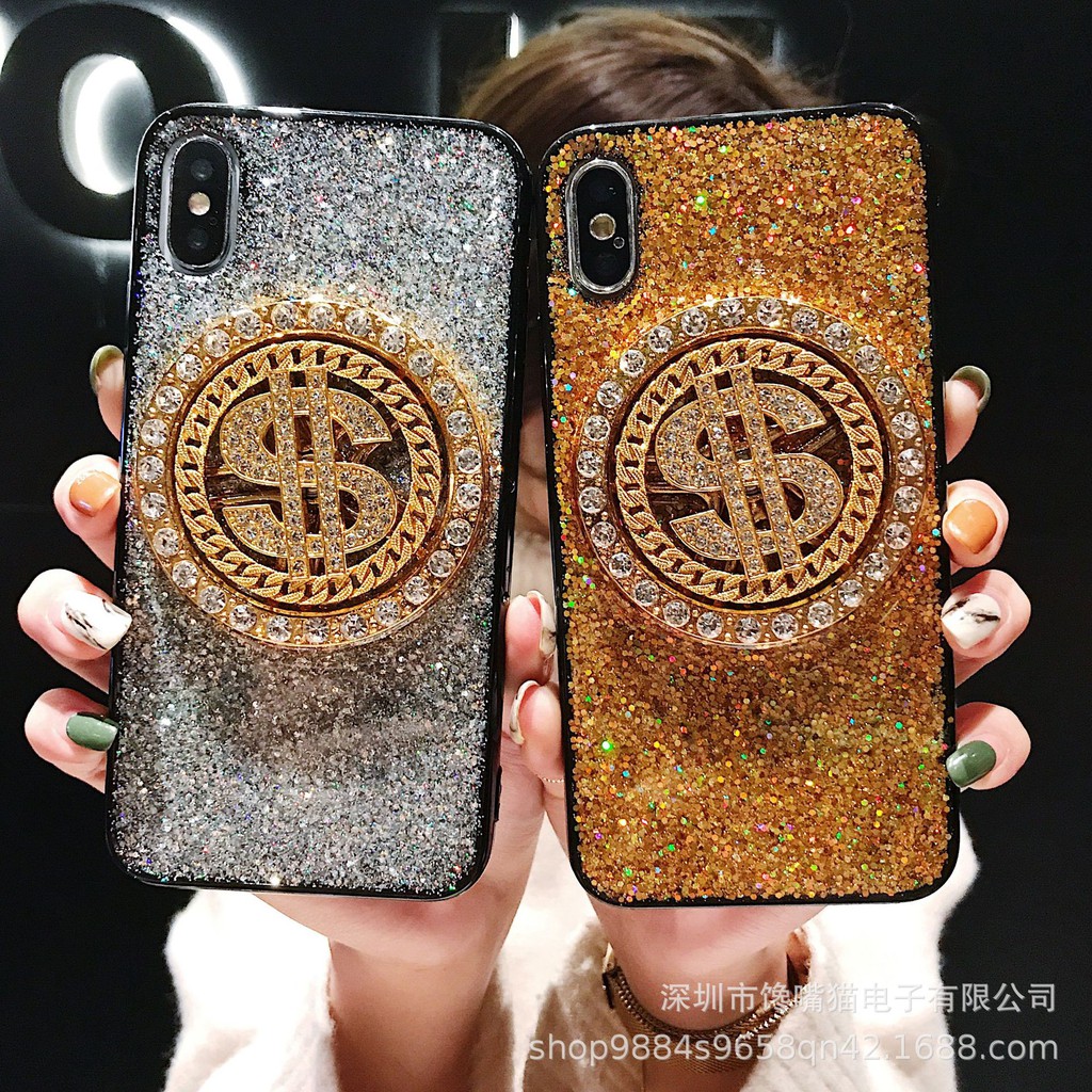 Ốp lưng Iphone đính cườm kèm spinner đồng tiền
