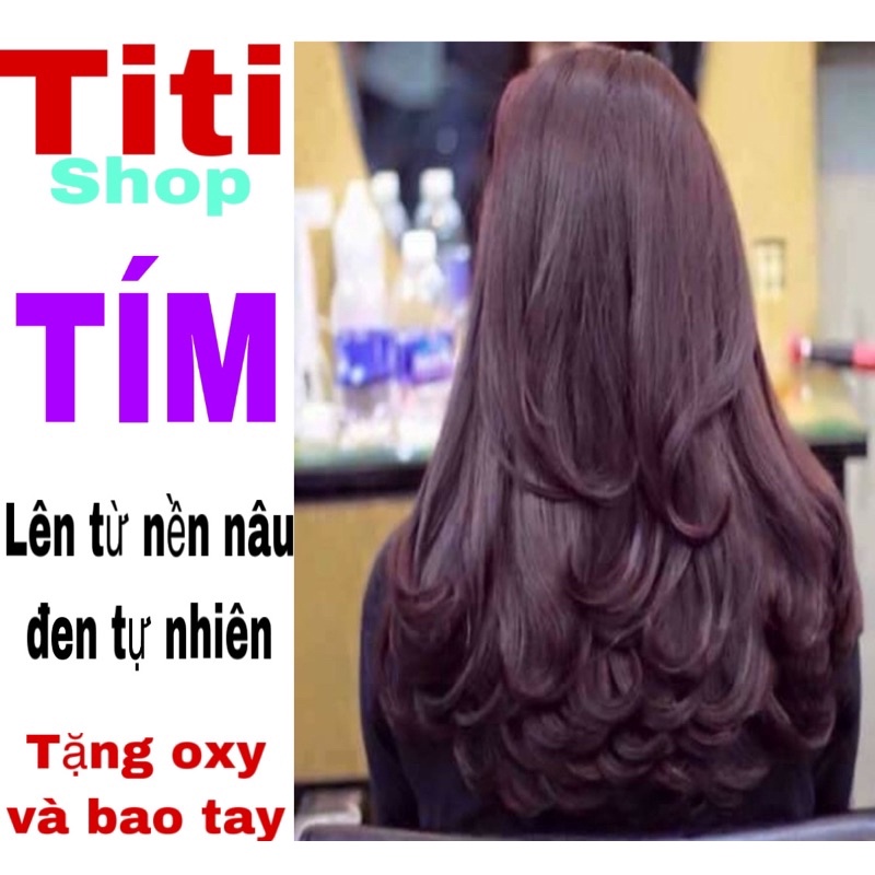 Thuốc nhuộm tóc màu tím tặng oxy và bao tay