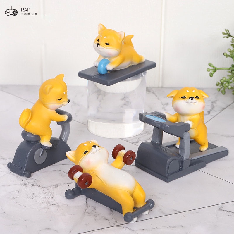 Set mô hình shiba tập thể dục vui nhộn dễ thương trang trí nhà cửa bàn làm việc, quà tặng người thân-Ráp