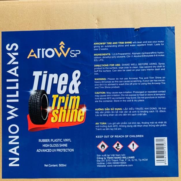 Chai Xịt Đánh Bóng Vỏ Xe Và Dưỡng Nhựa Đen Nhám Arrow Sp Tire & Trim Shine 500ml