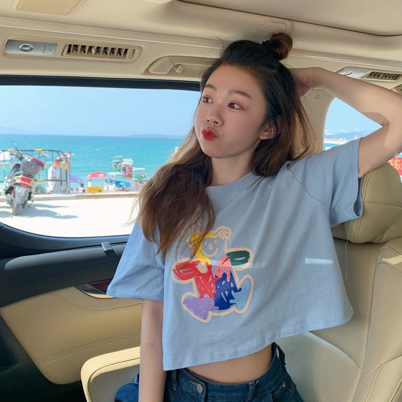 Croptop nữ FREESHIP Áo crop hoạt hình form rộng cực chất [ao thun