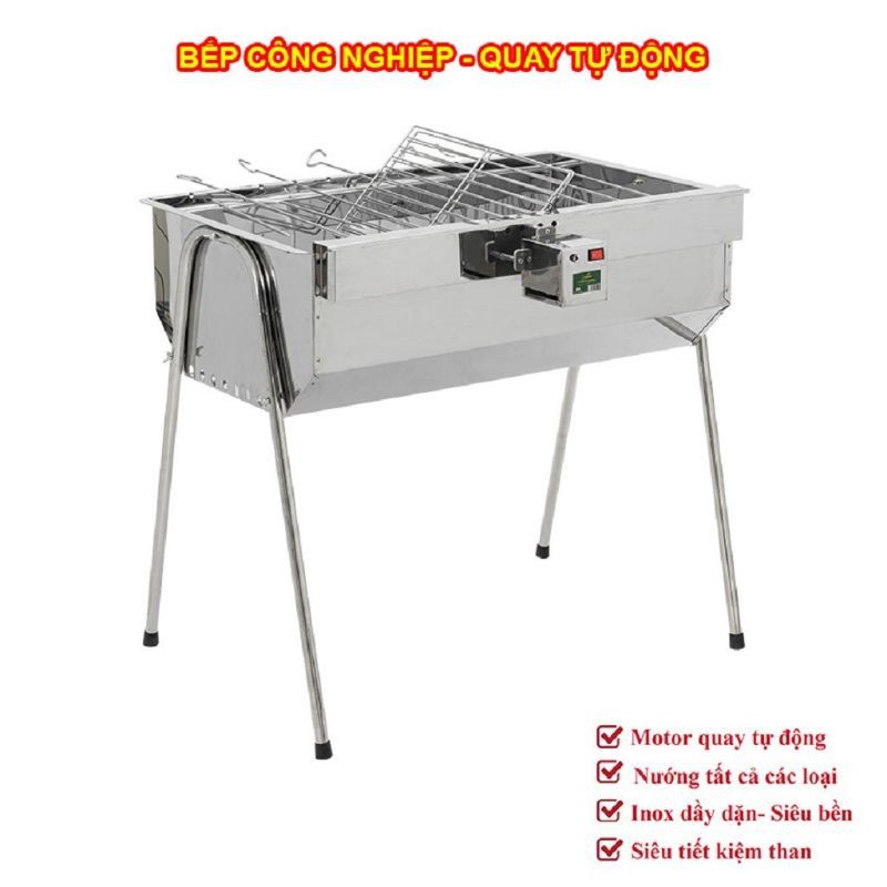 Bếp nướng BBQ inox cao cấp tự xoay kèm moto, size đại 62*30*70cm