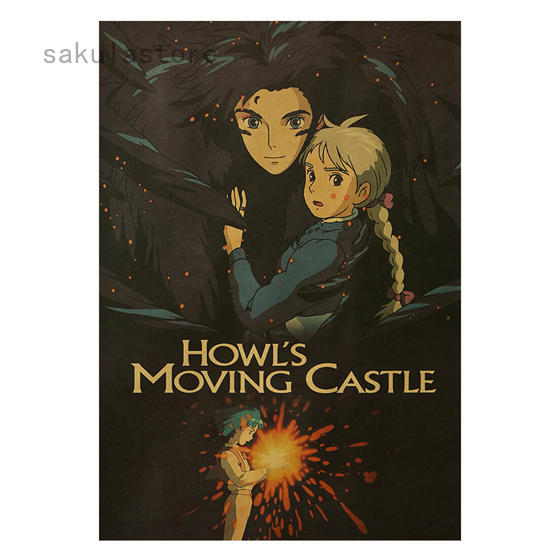 Tranh dán tường hình phim hoạt hình Howl's Moving Castle phong cách retro