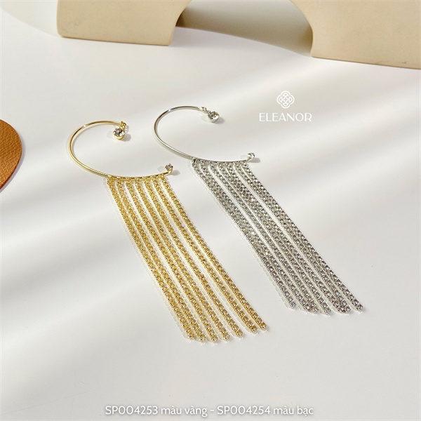 Bông tai nữ gắn vành Eleanor Accessories đính đá dáng dài tua rua phụ kiện trang sức 4253 ( một chiếc )