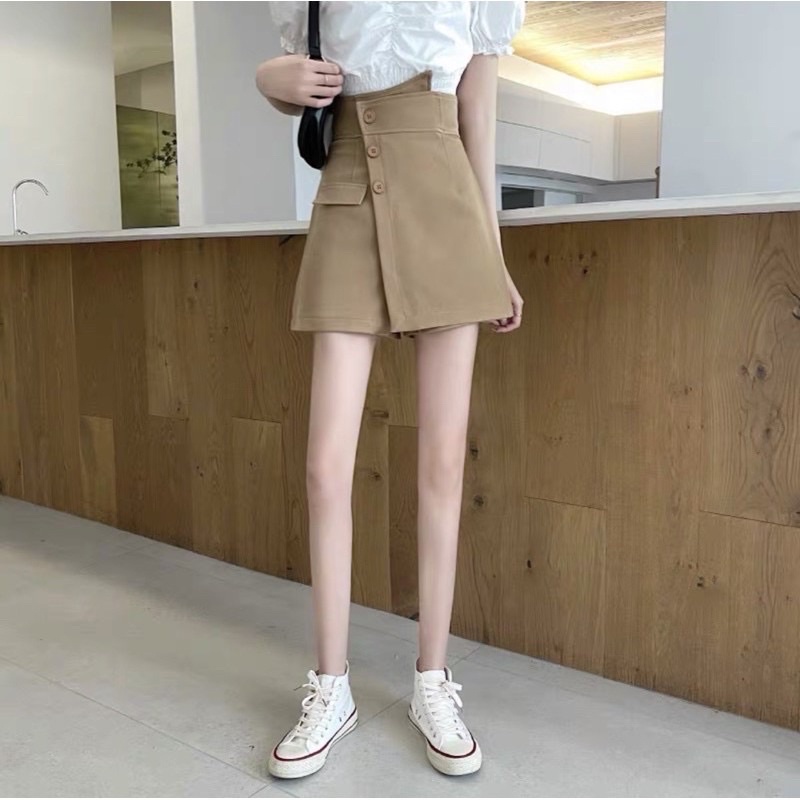 Quần short giả váy C221 , quần short cạp cao khuy lệch ulzzang