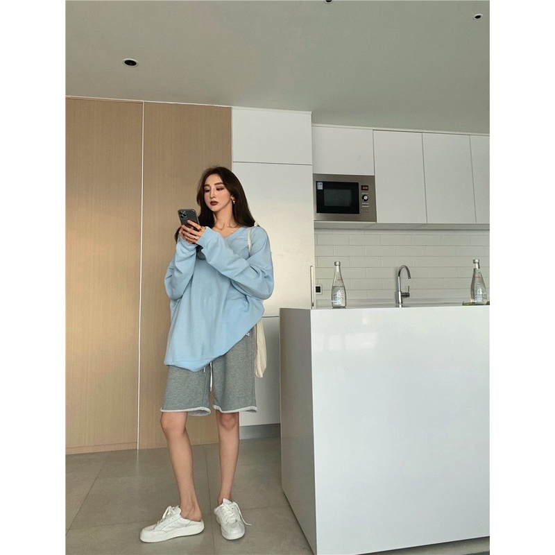 Áo thun COZOK tay dài cổ chữ V thời trang dành cho nữ