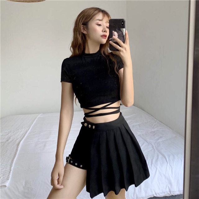 [Order] YAS0566-Áo croptop buộc dây + quần váy Gothic punk | BigBuy360 - bigbuy360.vn