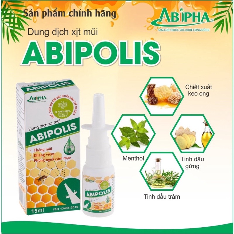 Dung dịch xịt mũi abipolis abipha 15ml (thông mũi, phòng ngừa cảm mạo…) Sử dụng an toàn cho phụ nữ mang thai, cho con bú