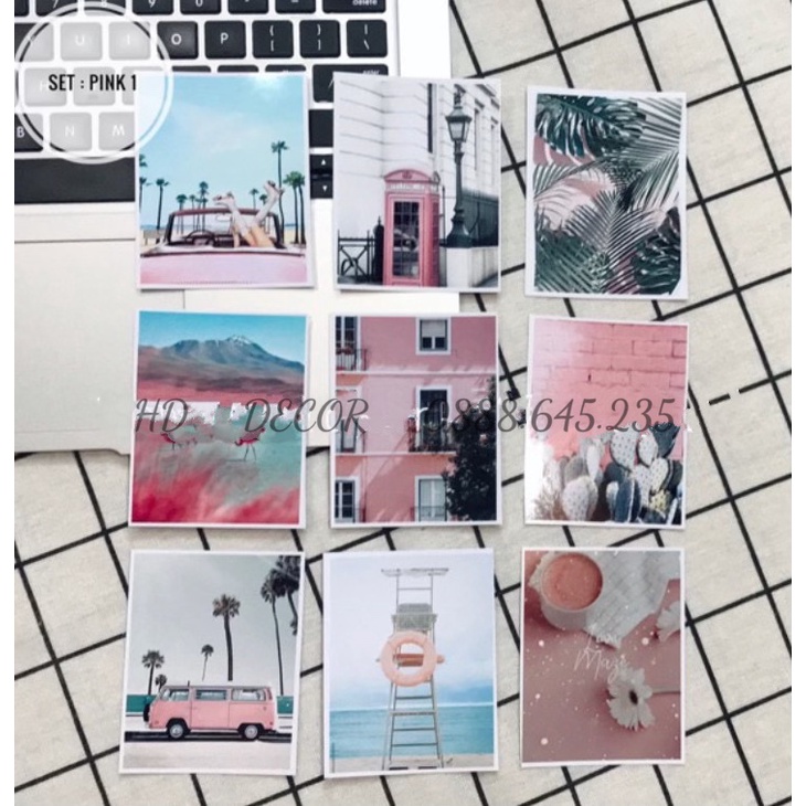 [ Ảnh thật ] Set thiệp postcard decor phòng màu Hồng PINK xinh lung linh ý hàng có sẵn