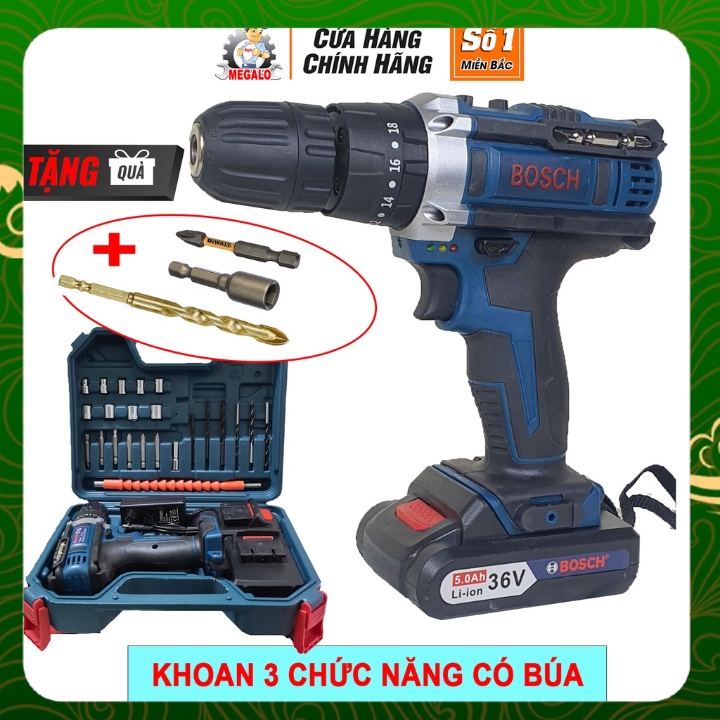 Máy khoan pin bosch 36v 3 chức năng, bắt vít khoan tường có búa