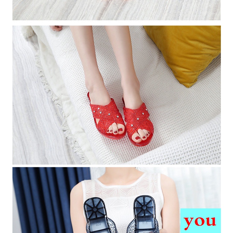 Dép Nhựa Dẻo Đế Xuồng Dày Đính Đá Thời Trang Mùa Hè Cho Nữ