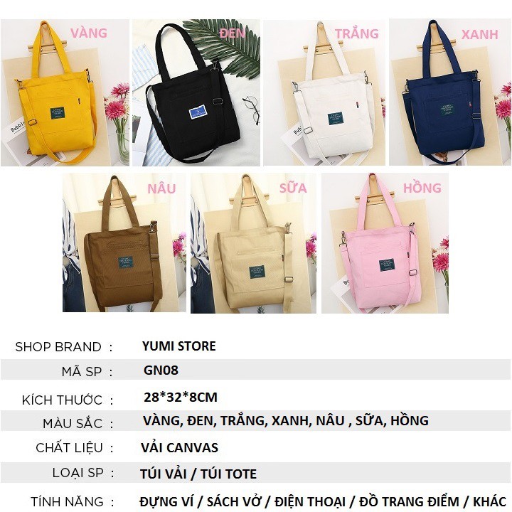 Túi Tote Đeo Chéo Unisex Nhiều Màu Phong Cách Ullzzang - Túi Vải Canvas Thời Trang Đeo Vai GN08