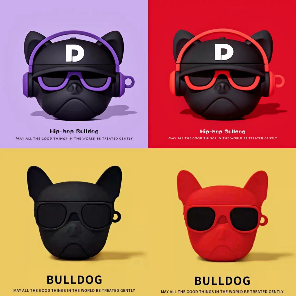 Vỏ Bảo Vệ Hộp Sạc Tai Nghe Bluetooth AirPods 1 2 pro 3 2021 gen3 Bằng Silicon TPU Mềm Hình Chó Bull Phong Cách Hip hop Chống Thất Lạc