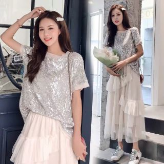 Sét áo thun kim sa+ chân váy bèo tầng công chúa