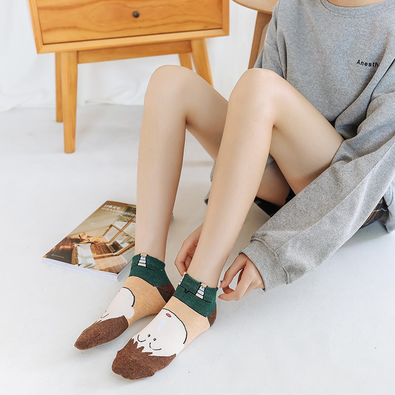 Set 5 đôi vớ cotton cổ thấp họa tiết hoạt hình Shin-chan dễ thương phong cách Nhật Bản cho nữ