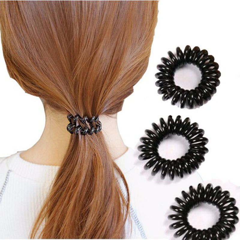Dây buộc tóc nhựa dạng lò xo xoắn màu đen nhỏ gọn, chắc chắn
