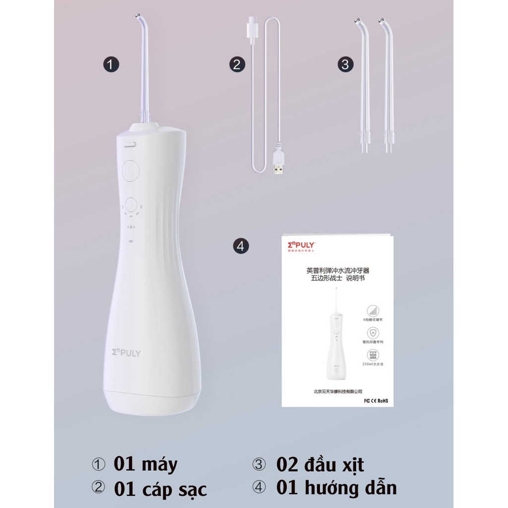 Máy Tăm Nước Mini Xiaomi Enpuly - Máy Xỉa Răng Nước Cầm Tay 6 Cấp Độ Chống Nước Kèm 2 Đầu Xịt - BH 6 Tháng