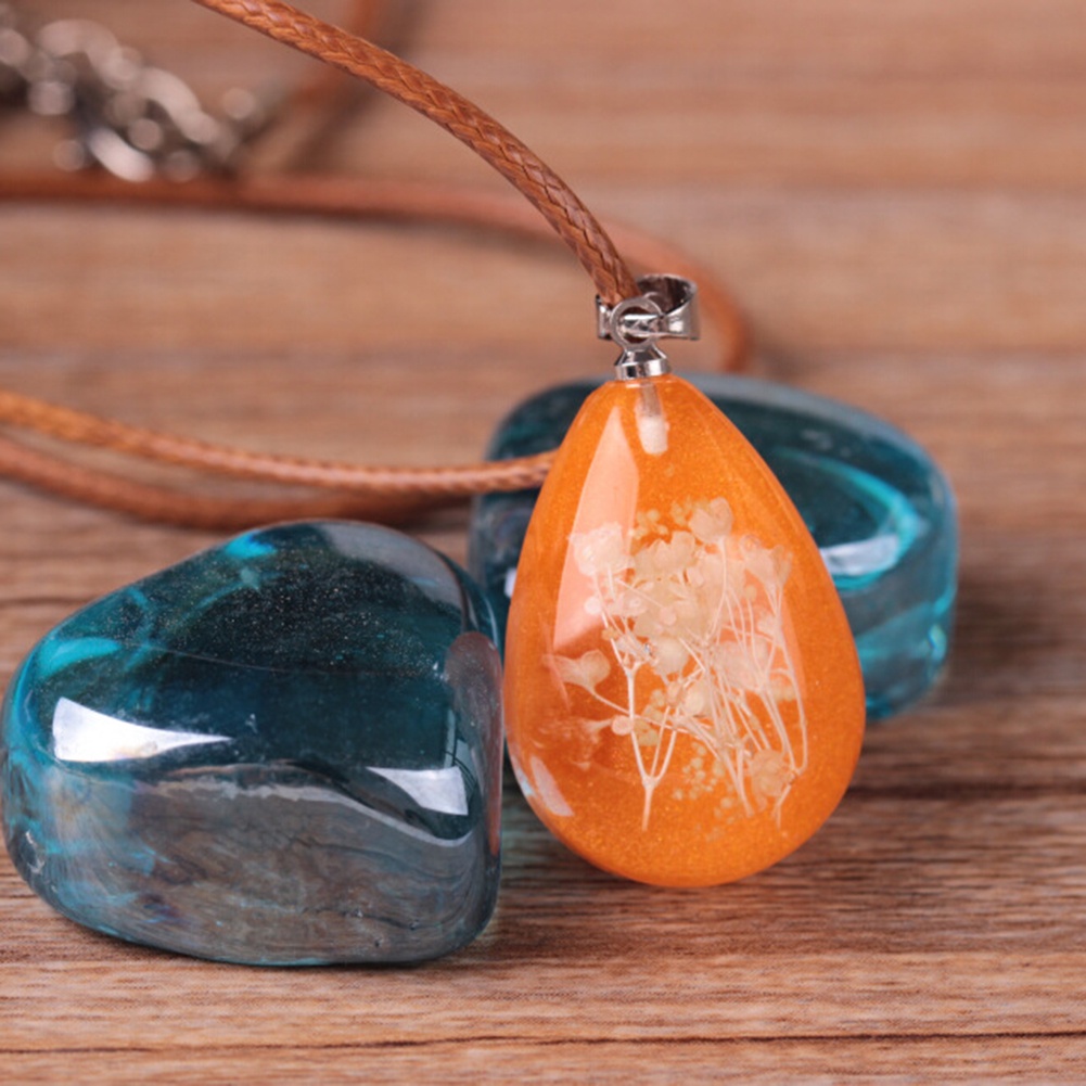 [Hàng Có Sẵn] Vòng cổ Mặt Giọt Nước Mắt Xích Hợp Hoa Khô Phát Sáng Trong Bóng Tối