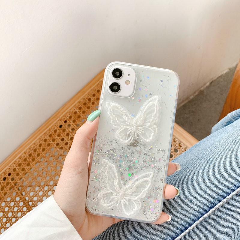 Ốp lưng Samsung A21S A20S A10S A9 A7 A6 J8 J6 J6+ J4 J4+ J5 J2 Prime Plus 2018 Starry Sky Sequin Glitter Lace Butterfly Soft Case