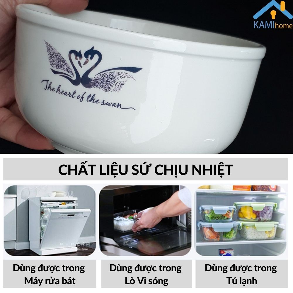 Hộp đựng cơm văn phòng gồm 3 bát Sứ chịu nhiệt-kiêm Hộp bảo quản thực phẩm Kami20020