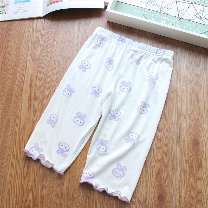 Bộ Đồ Ngủ Hai Mảnh Bằng Vải Lụa Lạnh Họa Tiết Thỏ Hoạt Hình Dễ Thương Thoải Mái Cho Bé