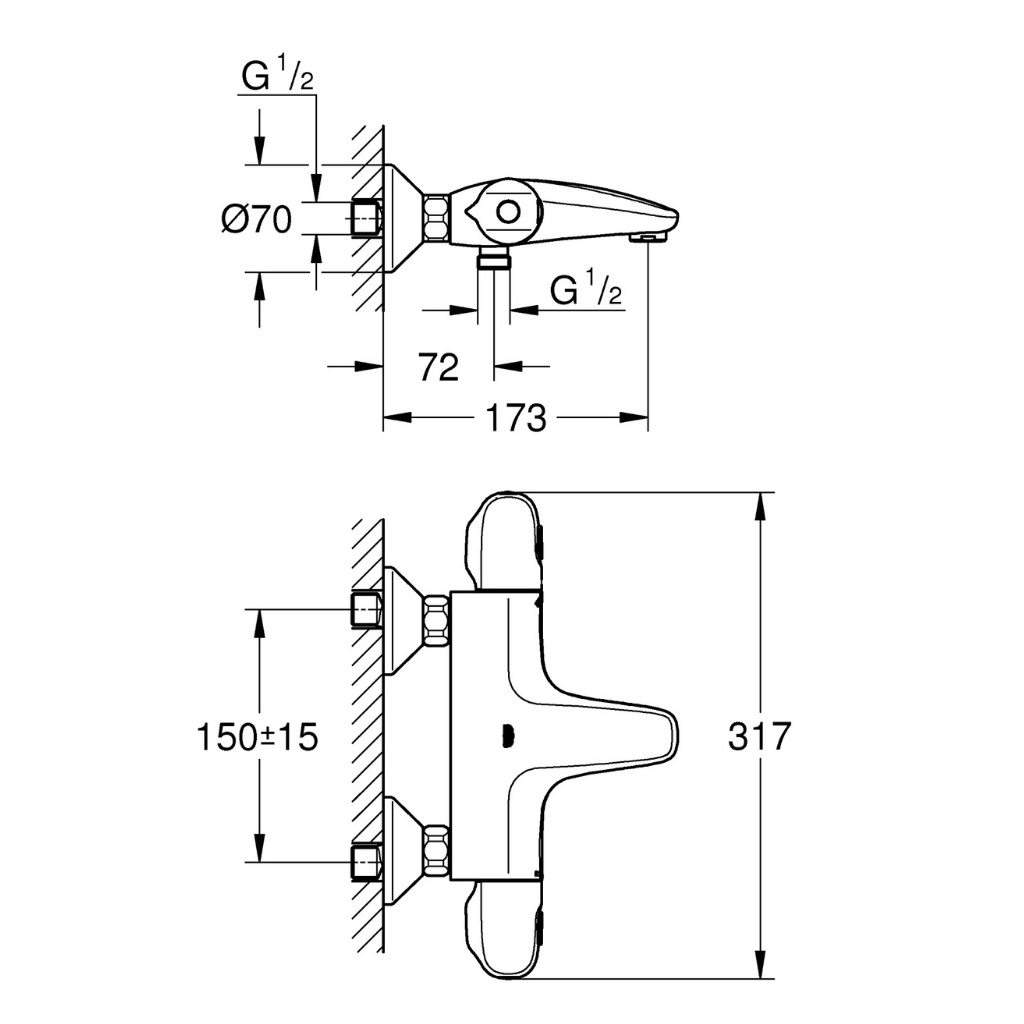 Bộ trộn nổi kèm xả bồn tắm GROHE Grohtherm 1000 2 chế độ bề mặt mạ chrome hiện đại sang trọng - 34155003