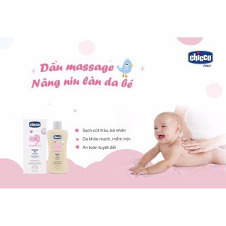Dầu mát-xa chiết xuất cám gạo 0M+ Chicco 200ml cho trẻ sơ sinh, giúp làm sạch và dưỡng ẩm da, an toàn tuyệt đối cho bé