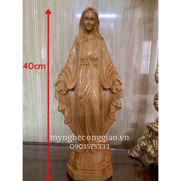 Tượng Đức Mẹ ban ơn cao 40cm gỗ pơmu | Tượng Mẹ Maria để bàn thờ Công giáo, bàn thờ Chúa