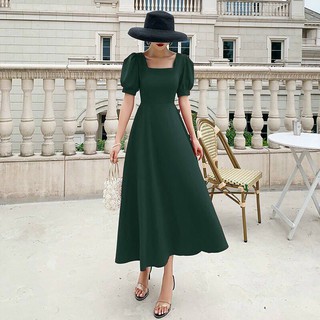 Đầm dáng xòe ❤️freeship❤️ cổ vuông tay phồng ngắn
