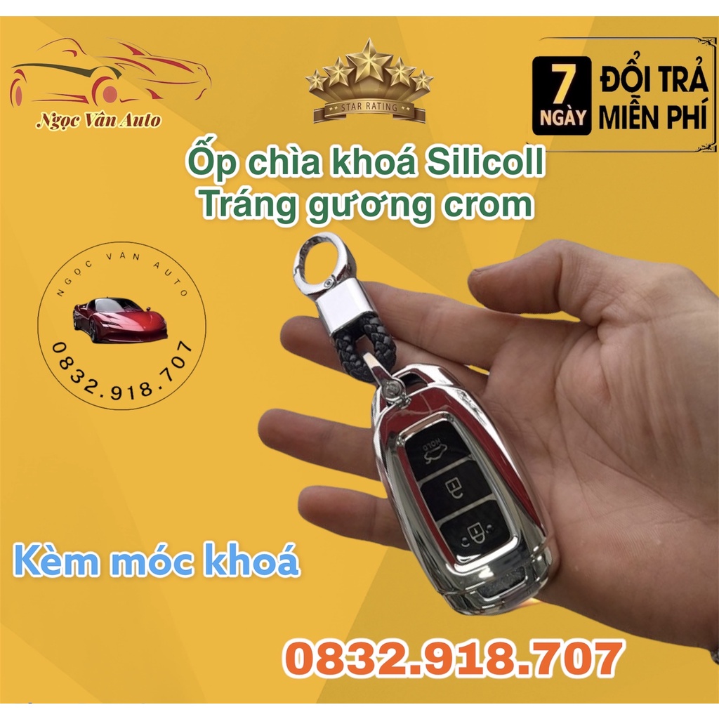 Ốp chìa khóa Accent, Kona 2018 - 2021, Santafe 2019-2021 Silicoll tráng gương crom chìa thông minh 3 nút