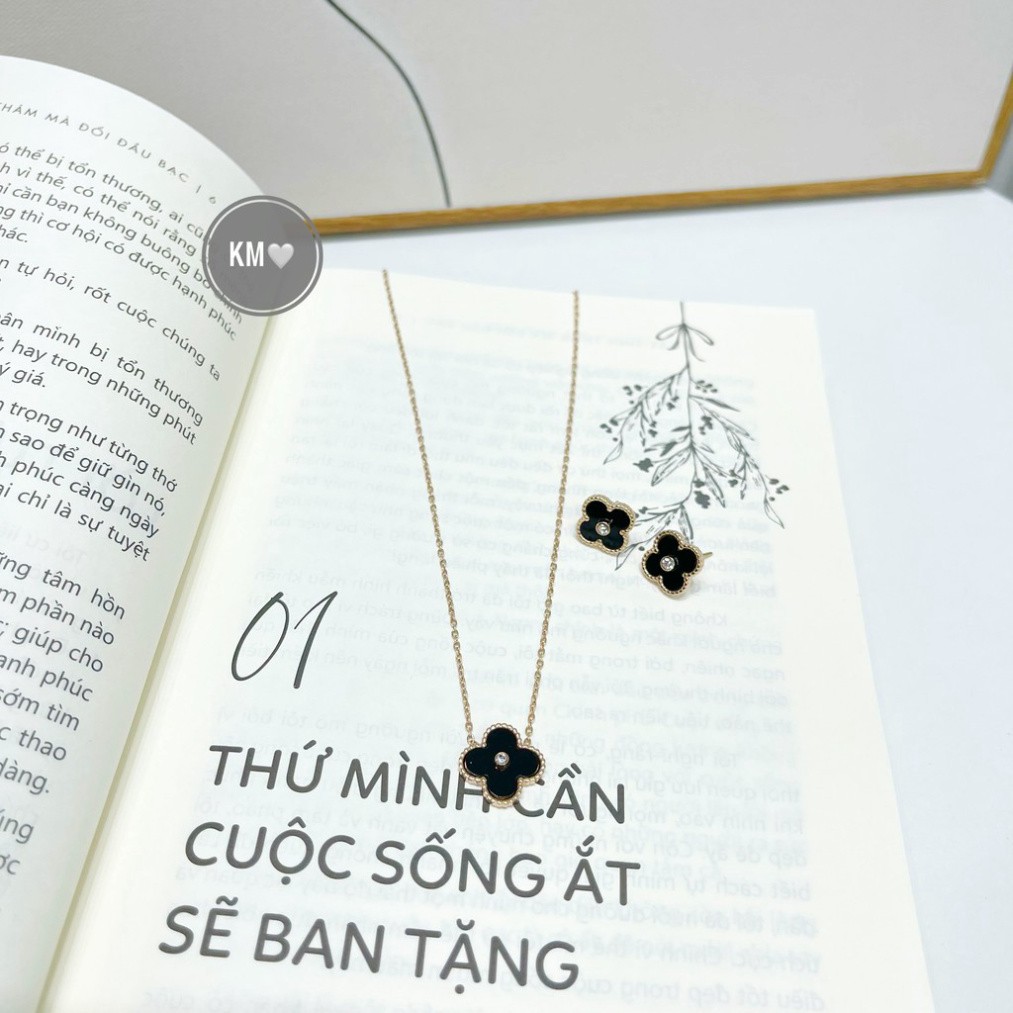 Set Khuyên + Vòng cổ T.i.t.a.n Cỏ Bốn Lá cao cấp cam kết không han gỉ , Hàng Hottrend cao cấp