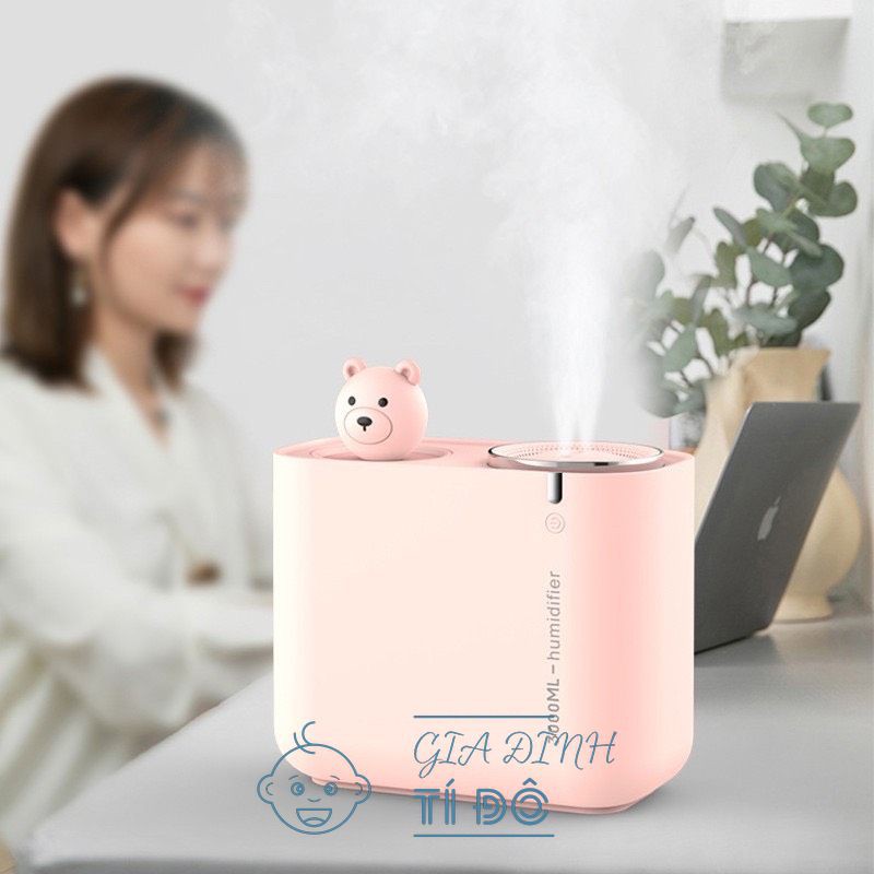 Máy Tạo Ẩm Không Khí Công Suất Lớn Gấu Polar Thế Hệ Mới Dung Tích 3 lít Dùng Cổng USB Có Vòi Phun Kép