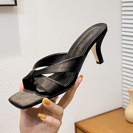 Giày Cao Gót Da Satin Mũi Vuông Thời Trang Dành Cho Nữ 2.56 Inches