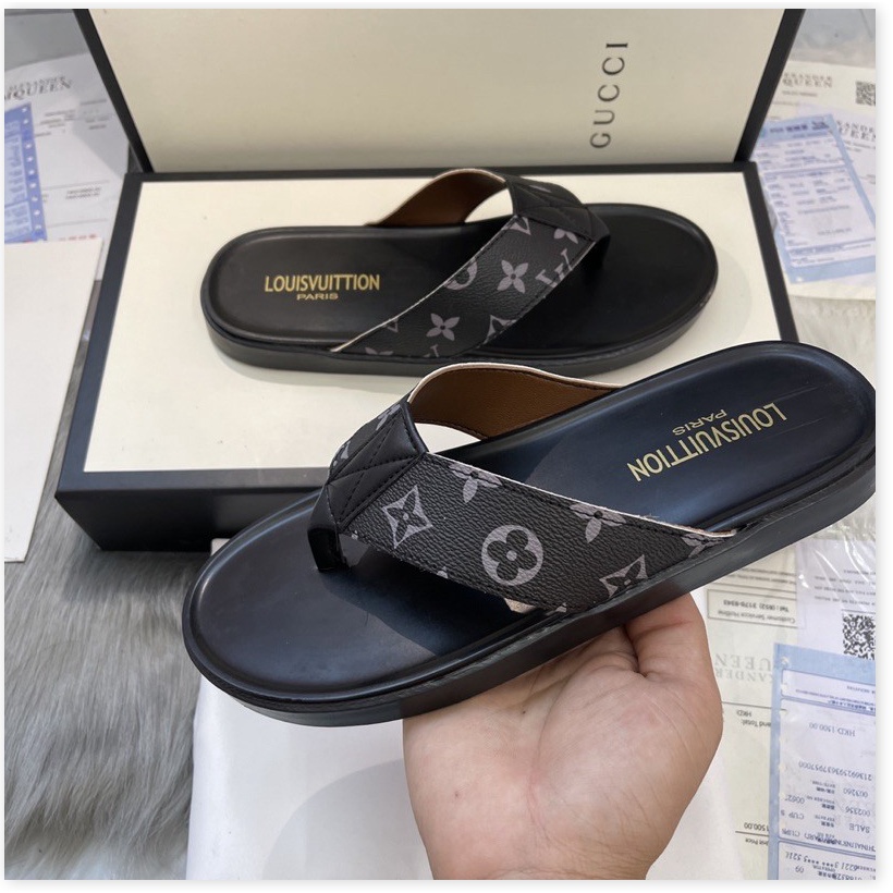 💗MILANO SHOES💗 Dép da nam tông sỏ ngón nam hoa xám giá tại kho, đẹp thời trang mẫu mới nhất