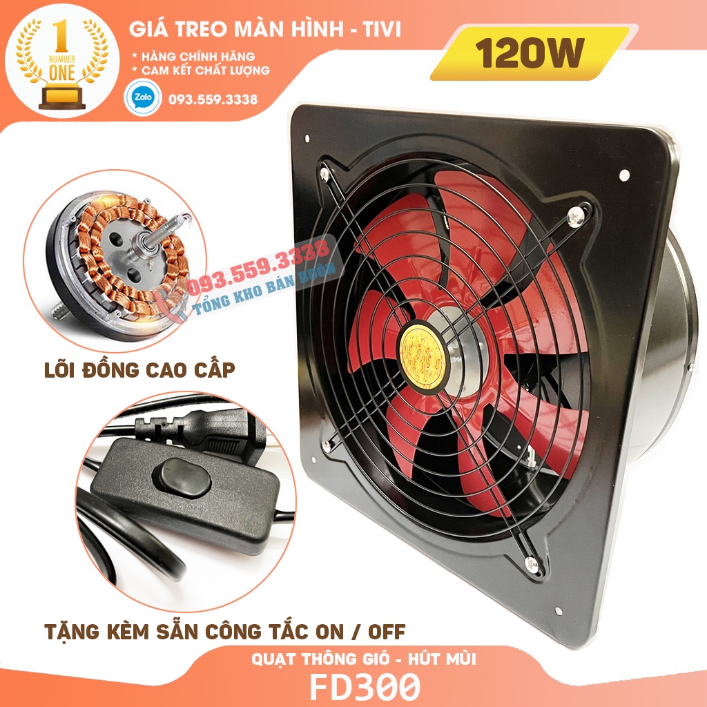 FD 300 | Quạt Hút Gió, Quạt Thông Gió , Hút Mùi Nhà Bếp , Nhà Vệ Sinh , Phòng Ngủ Công xuất 120W - Tặng Kèm Công Tắc