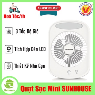 Quạt sạc mini sunhouse sh7110, sạc điện nhanh, pin khỏe, chạy êm, có đèn led - quạt tích điện sunhouse - quạt để bàn