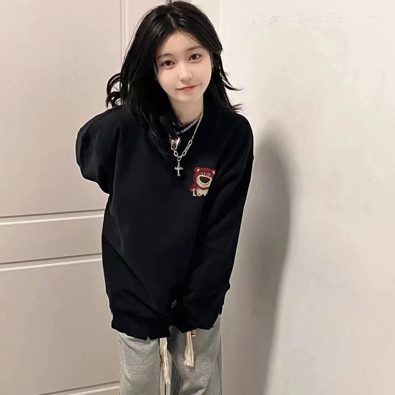 Áo Sweater Mỏng Tay Dài In Họa Tiết Dâu Tây Và Gấu Dễ Thương Thời Trang Xuân Thu Mới Cho Nữ