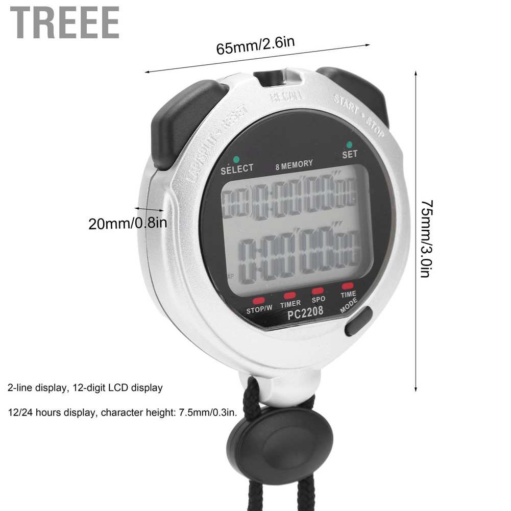 Treee Portable Running Stopwatch Sport Counter Alarm Referee Chronograph Digital Timer