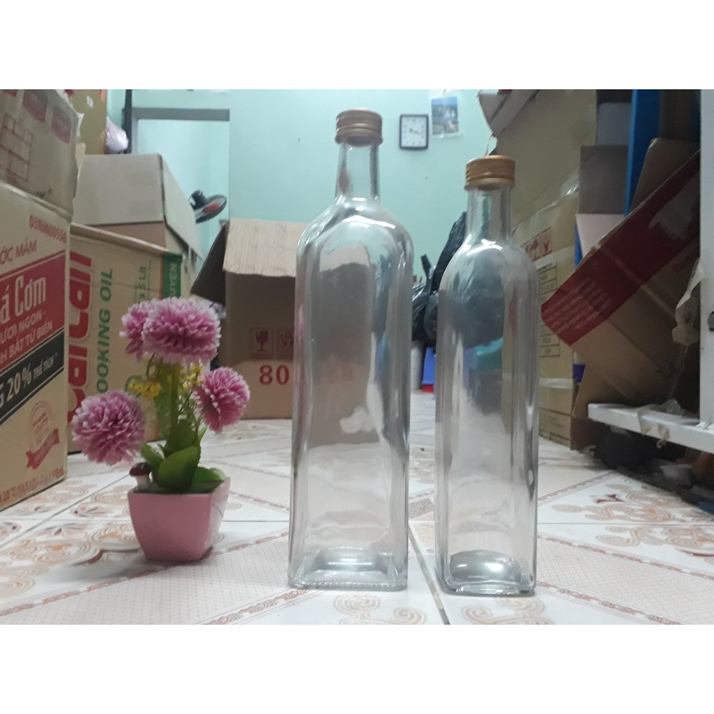 Chai Thủy Tinh Đựng Rượu Dáng Vuông 250ml, 500ML, 750ml, 1 lít