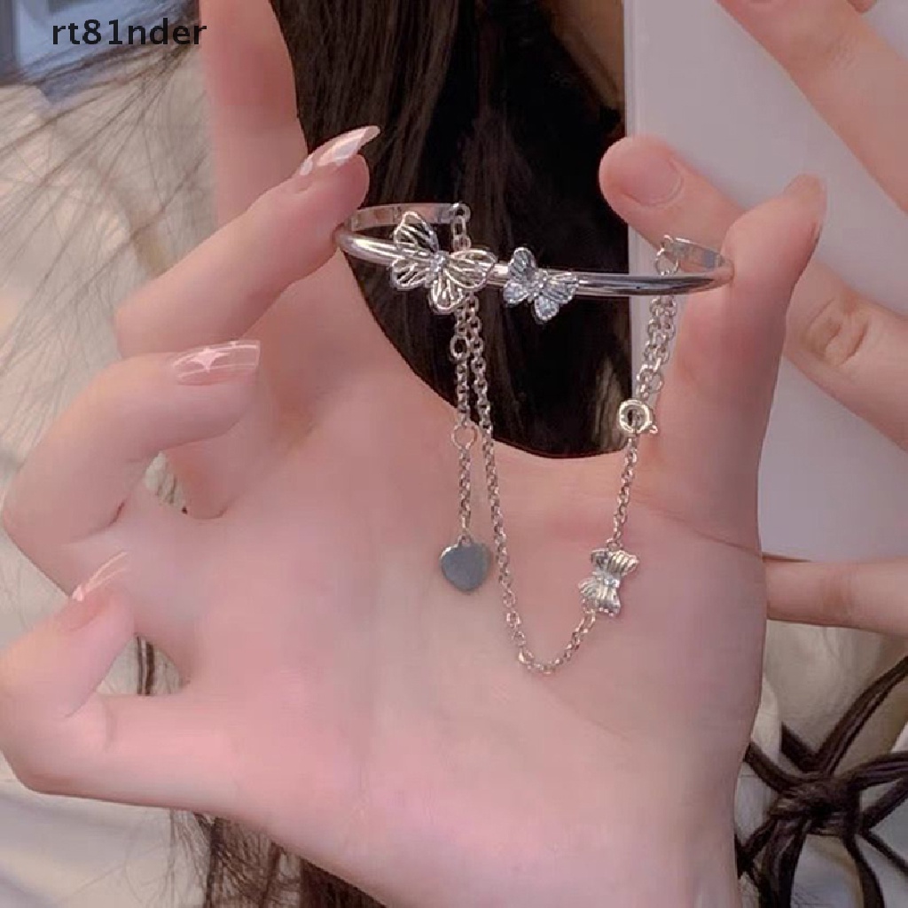 Rt Vòng Tay Hai Lớp Dạng Chuỗi Xích Mở Hình Bướm Lấp Lánh Có Thể Điều Chỉnh Cho Nữ