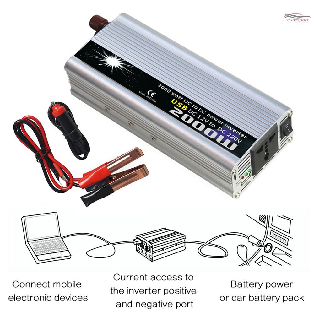 Power Inverter Vehicle Power Converter Universal Modified Sine Wave 2000W DC 12V to 220V AC