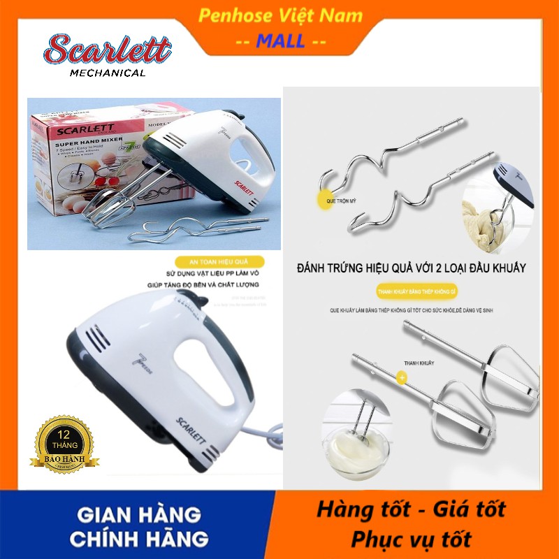 Máy đánh trứng tự động, máy trộn bột đa năng công suất 180W Scarlett No.He-133 chính hãng (bảo hành 12 tháng)