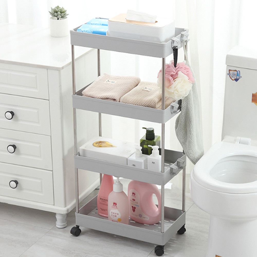 KỆ ĐỰNG ĐỒ DÙNG PHÒNG TẮM NHÀ BẾP 4 TẦNG ĐA NĂNG CÓ BÁNH XE ĐẨY TIỆN LỢI - KỆ 4 TẦNG ĐA NĂNG INOX CA