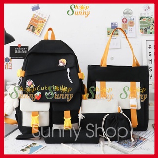 [Mua 1 Được 5] Balo đi học cho học sinh trung học cấp 2 thời trang nữ gồm 5 món. Tặng móc gấu cặp xách