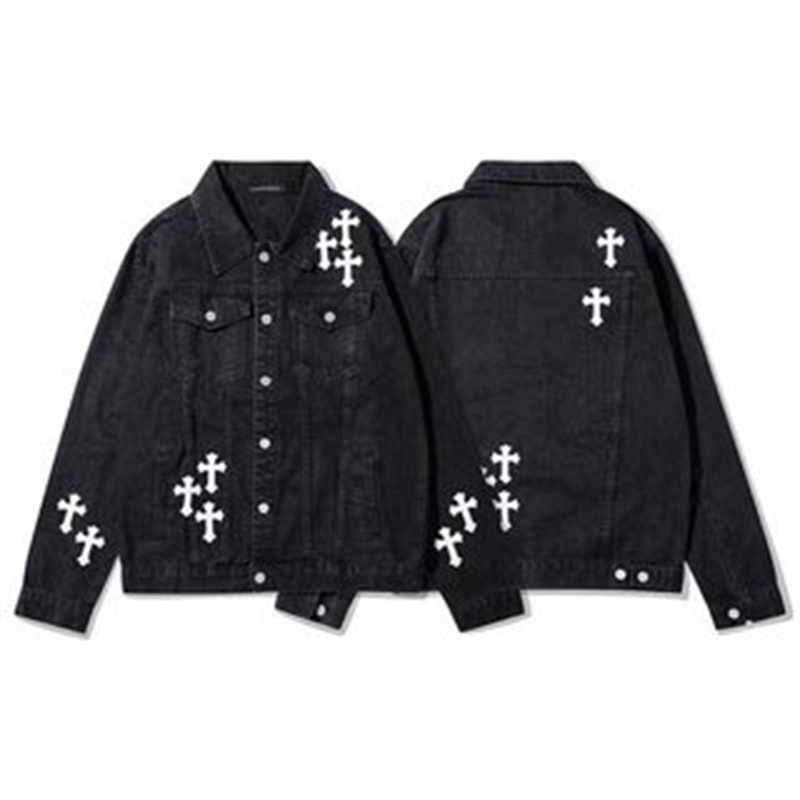 Hàng Có Sẵn Áo Khoác Denim Unisex Màu Chrome Hearts Giản Dị Giặt Được