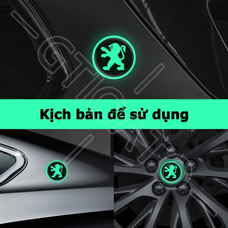 GTIOATO Ánh Sáng Ban Đêm Decal DáN Xe MiếNg DáN ChốNg NưỚC Ô Tô Tem Logo DáN Xe Bánh Xe Nắp Bình Xăng Bát Cửa Cảnh Báo HìNh DáN Xe Trang Trí Ô Tô Cho Peugeot 3008 2008 307 405 207 208 206 306 5008 406 407 308 4008 Rcz 408