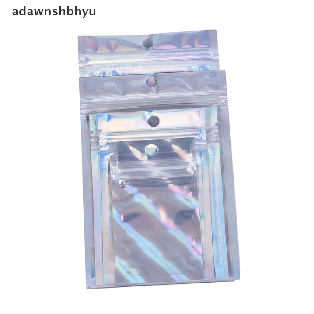 adawnshbhyu 10Pcs Iridescent Zip lock Pouches Cosmetic Plastic Laser Holographic Zipper Bags VN