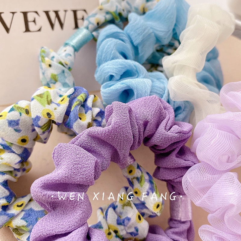 Set 3 dây buộc tóc vải lưới in hoa phong cách Hàn Quốc thời trang mới