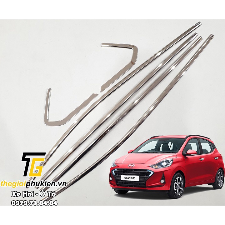Nẹp viền chân kính, cong kính xe Hyundai Grand i10 2021-2022 chất liệu Inox sáng bóng