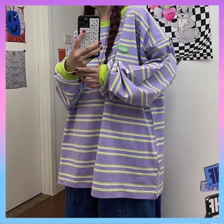 ÁO SWEATER FORM RỘNG SỌC NGANG TÍM VÀ XANH LÁ SIÊU XINH - ORDER 10 NGÀY